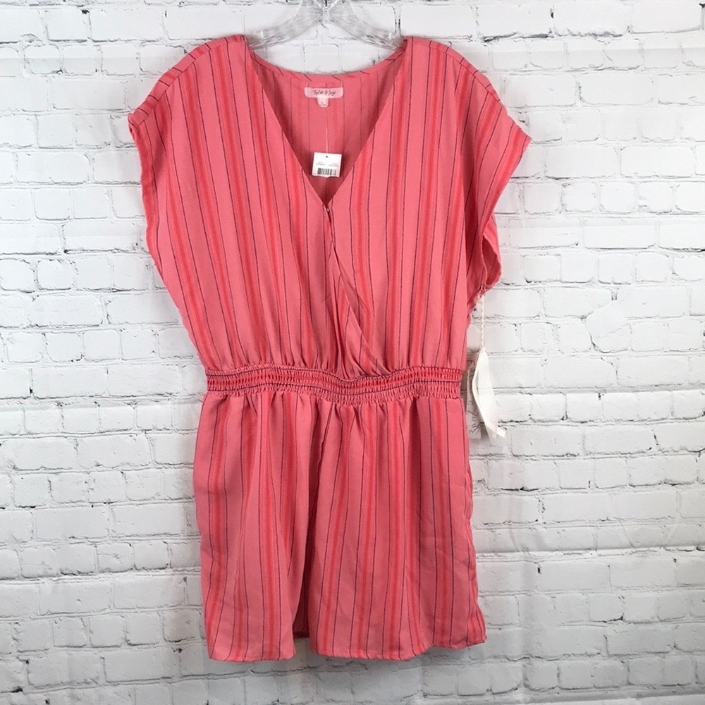 New Taylor & Sage Coral Striped Romper Size L